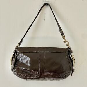Vintage Coach Chocolate Brown Patent leather Mini Bag Clutch Purse Y2K Rare